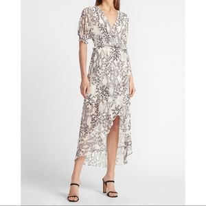 EXPRESS Animal Print Smocked Waist Midi Dress